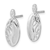 Sterling Silver Polished & Satin CZ Oval Post Earrings view 2