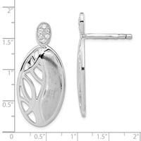 Sterling Silver Polished & Satin CZ Oval Post Earrings view 3
