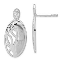 Sterling Silver Polished & Satin CZ Oval Post Earrings view 1