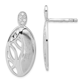 Sterling Silver Polished & Satin CZ Oval Post Earrings