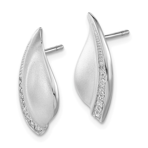 Sterling Silver Polished & Satin CZ Fancy Post Earrings