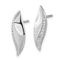Sterling Silver Polished & Brushed CZ Fancy Post Earrings view 2