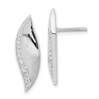 Sterling Silver Polished & Brushed CZ Fancy Post Earrings view 1
