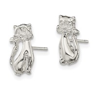 Sterling Silver Cat Mini Post Earrings view 2