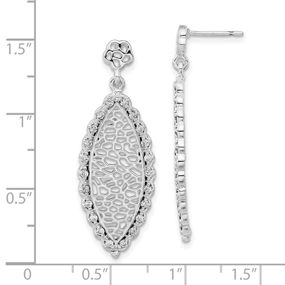 Sterling Silver Polished CZ Dangle Post Earrings