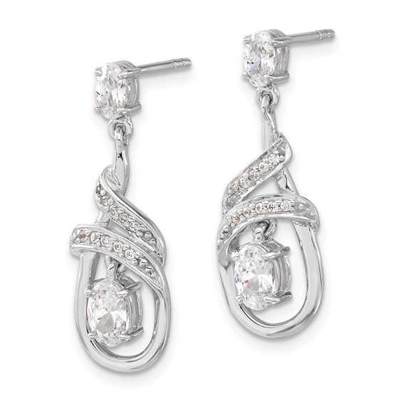 Sterling Silver CZ Fancy Teardrop Dangle Post Earrings