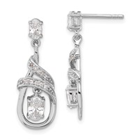 Sterling Silver CZ Fancy Teardrop Dangle Post Earrings view 1