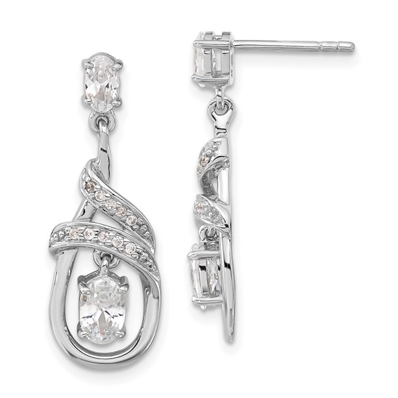 Sterling Silver CZ Fancy Teardrop Dangle Post Earrings