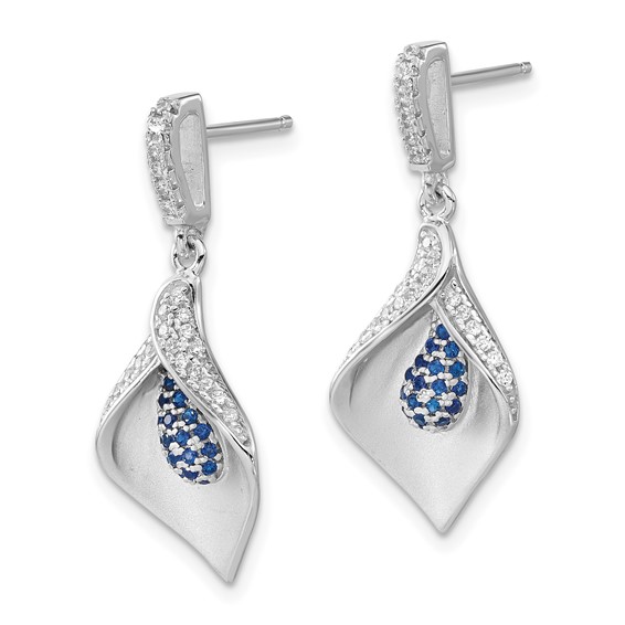 True Fire Sterling Silver Polished & Satin White & Blue CZ Dangle Post Earr