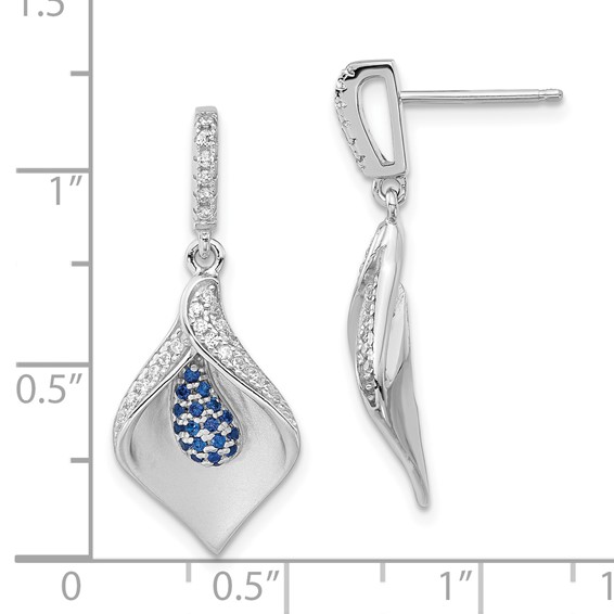 True Fire Sterling Silver Polished & Satin White & Blue CZ Dangle Post Earr