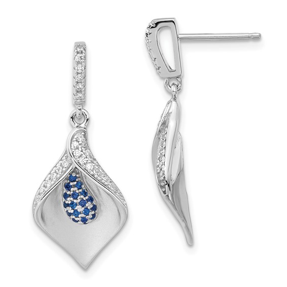 True Fire Sterling Silver Polished & Satin White & Blue CZ Dangle Post Earr