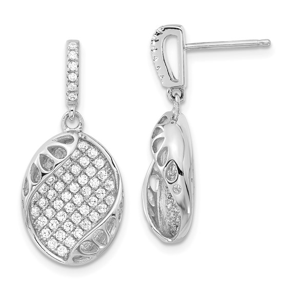 Pure Fire Sterling Silver CZ Oval Post Dangle Earrings