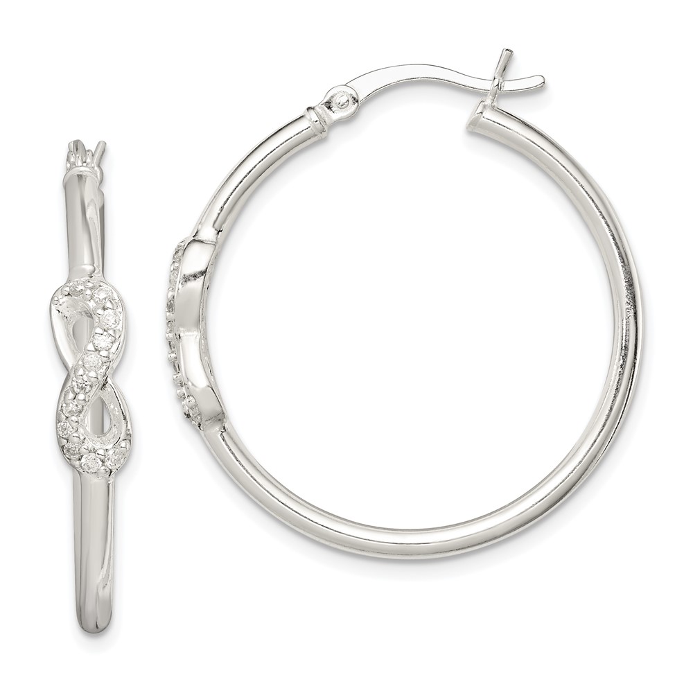 Sterling Silver Polished CZ Infinity Symbol Hoop Earrings