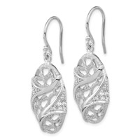 Sterling Silver Polished & Textured CZ Oval Dangle Earrings view 2