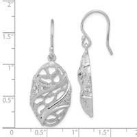 Sterling Silver Polished & Textured CZ Oval Dangle Earrings view 3