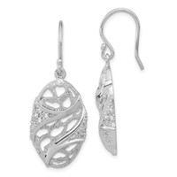 Sterling Silver Polished & Textured CZ Oval Dangle Earrings view 1