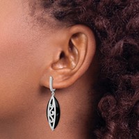 Sterling Silver Rhodium-plated CZ and Onyx Hinged Hoop Earrings view 3