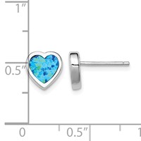 Sterling Silver Rhodium-plated 9mm Blue Created Opal Heart Post Earrings view 4