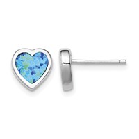 Sterling Silver Rhodium-plated 9mm Blue Created Opal Heart Post Earrings view 1