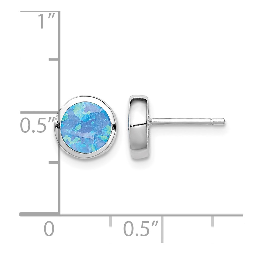 Sterling Silver RH-plated Polished Blue Created Opal Round Stud Earrings (QE12349)