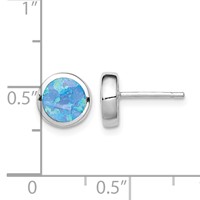 Sterling Silver RH-plated Polished Blue Created Opal Round Stud Earrings view 4