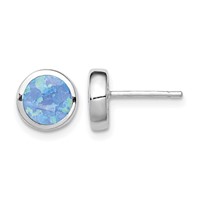 Sterling Silver RH-plated Polished Blue Created Opal Round Stud Earrings view 1
