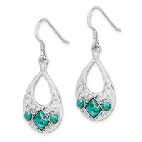 Sterling Silver Rhodium-plated Recon. Turquoise Dangle Earrings view 2