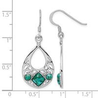Sterling Silver Rhodium-plated Recon. Turquoise Dangle Earrings view 4