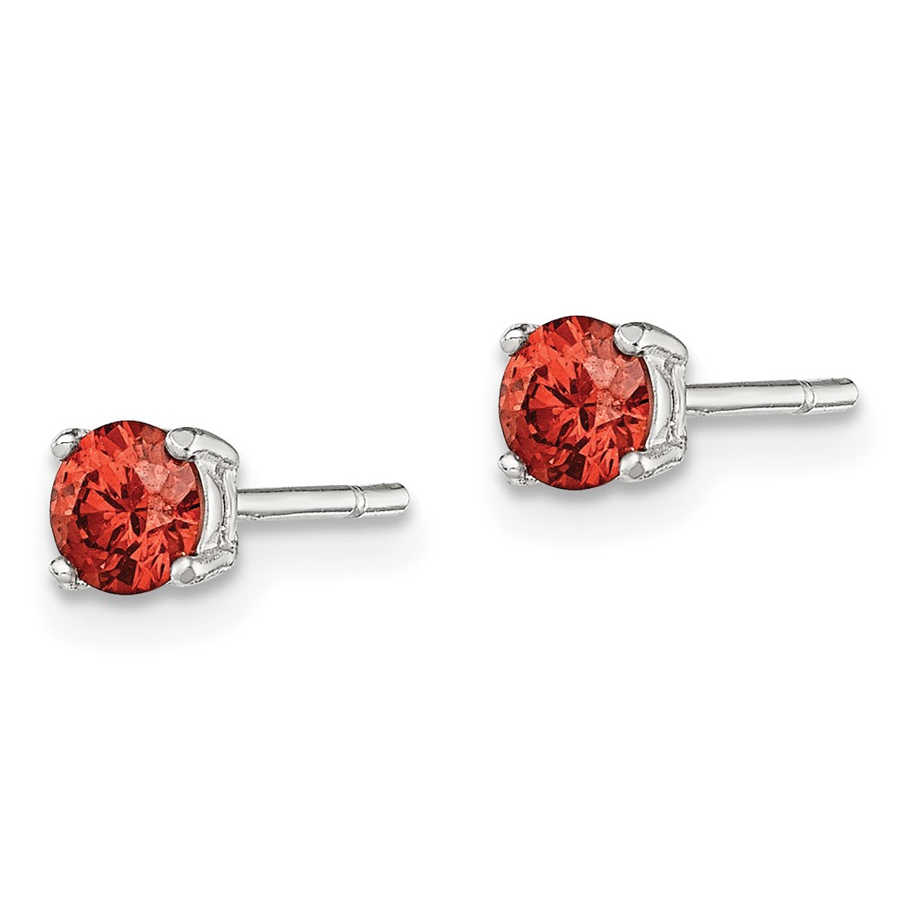 Sterling Silver Polished 4mm Round Red Glass Stud Earrings (QE12359)