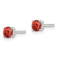Sterling Silver Polished 4mm Round Red Glass Stud Earrings view 2