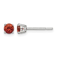 Sterling Silver Polished 4mm Round Red Glass Stud Earrings view 1