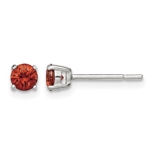 Sterling Silver Polished 4mm Round Red Glass Stud Earrings
