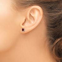 Sterling Silver Polished 4mm Square Red Glass Stud Earrings view 3