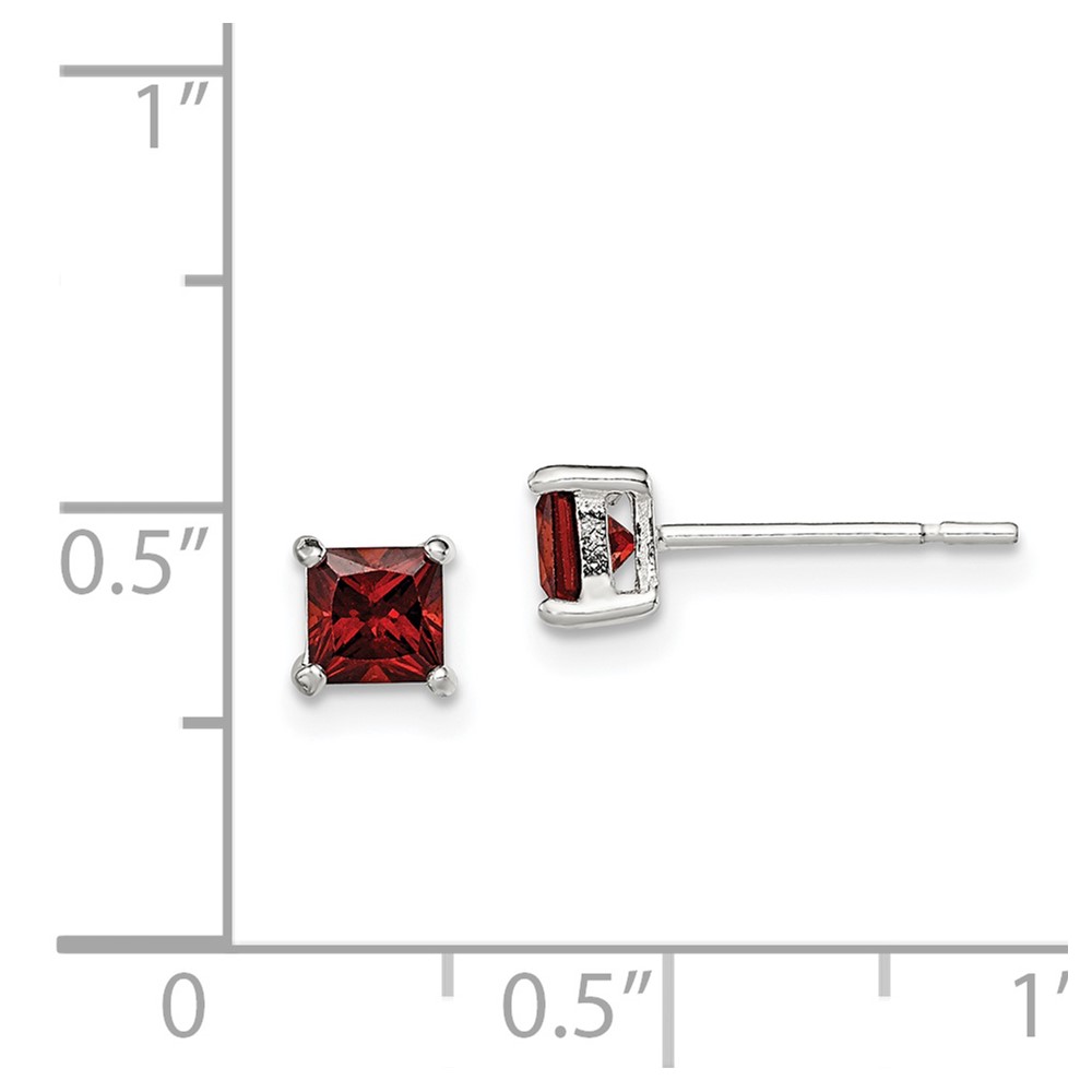 Sterling Silver Polished 4mm Square Red Glass Stud Earrings (QE12360)