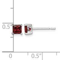 Sterling Silver Polished 4mm Square Red Glass Stud Earrings view 4