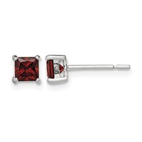 Sterling Silver Polished 4mm Square Red Glass Stud Earrings view 1