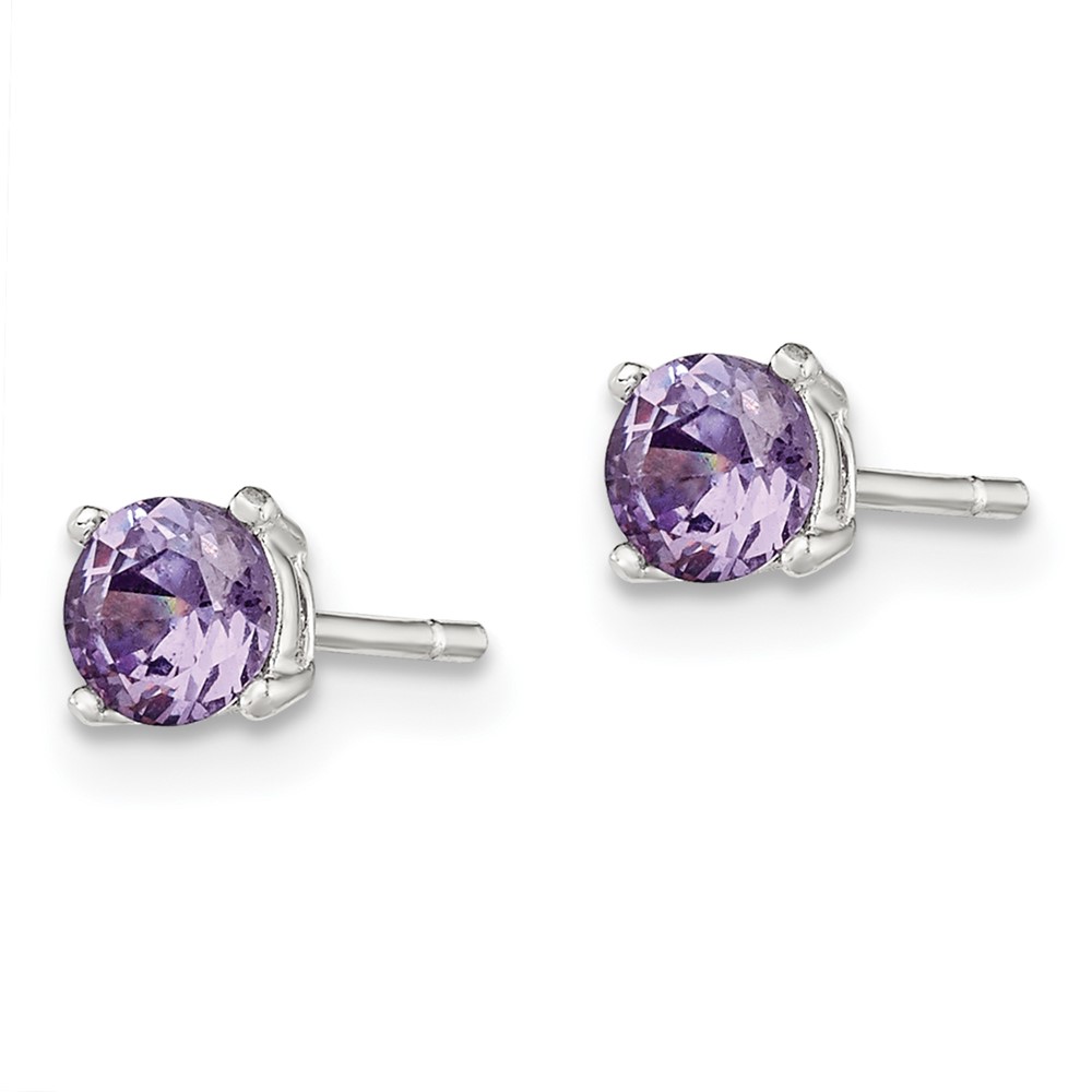 Sterling Silver Polished Round 4mm Purple CZ Stud Earrings (QE12361)