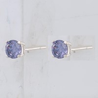 Sterling Silver Polished Round 4mm Purple CZ Stud Earrings view 2
