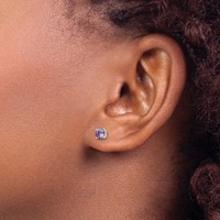 Sterling Silver Polished Round 4mm Purple CZ Stud Earrings view 3