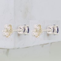 Sterling Silver Polished Round 4mm Purple CZ Stud Earrings view 4