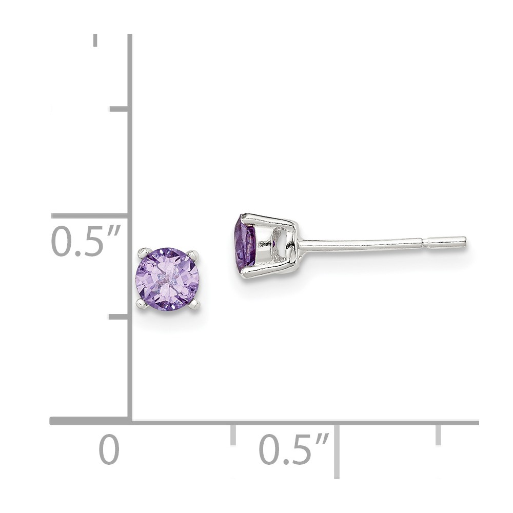 Sterling Silver Polished Round 4mm Purple CZ Stud Earrings (QE12361)