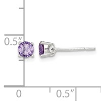 Sterling Silver Polished Round 4mm Purple CZ Stud Earrings view 5
