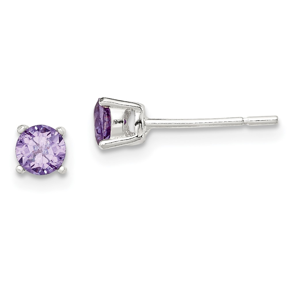 Sterling Silver Polished Round 4mm Purple CZ Stud Earrings (QE12361)