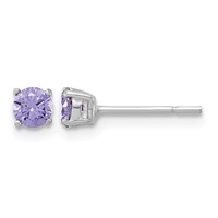 Sterling Silver Polished Round 4mm Purple CZ Stud Earrings view 1