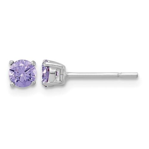 Sterling Silver Polished Round 4mm Purple CZ Stud Earrings
