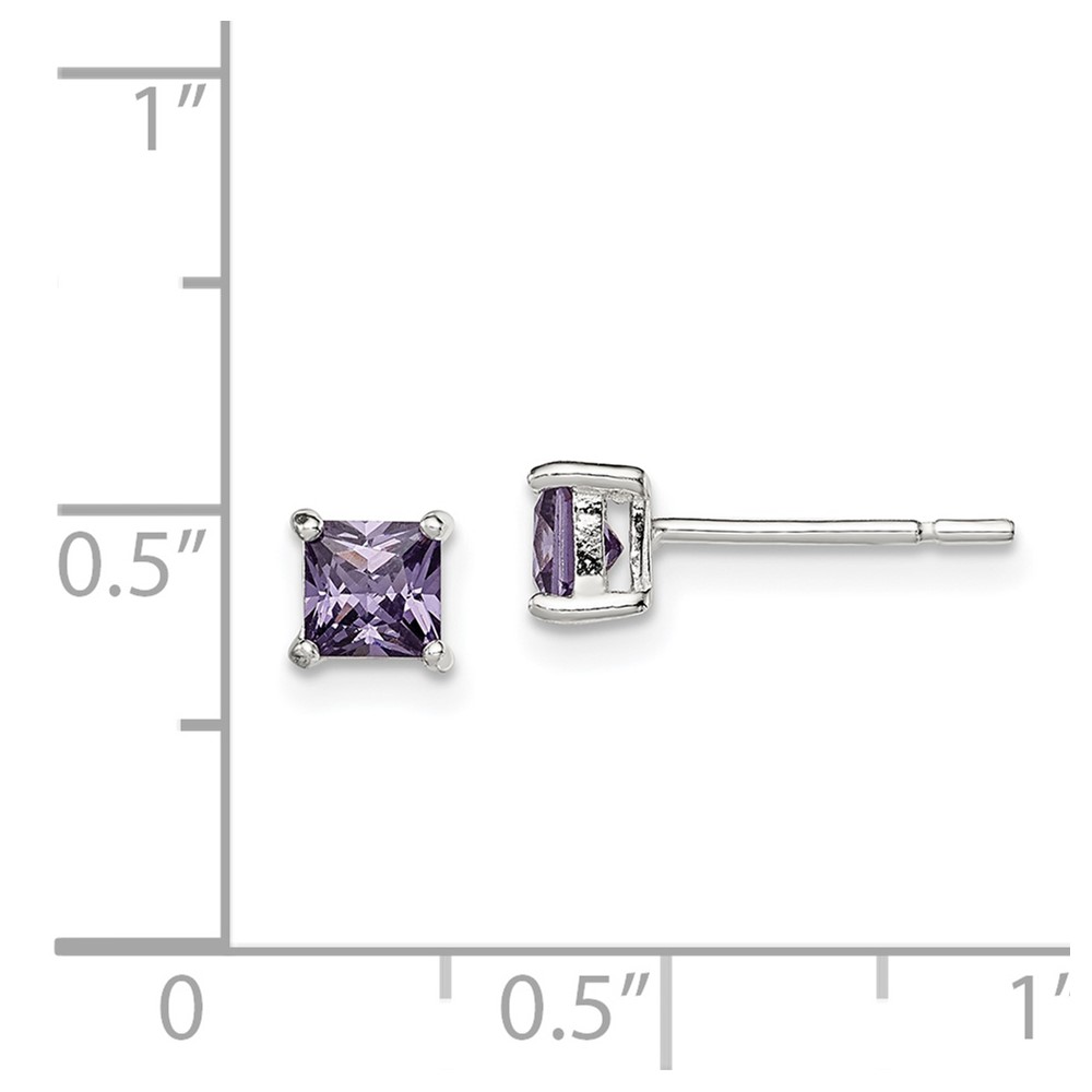 Sterling Silver Polished Square 4mm Purple CZ Stud Earrings (QE12362)