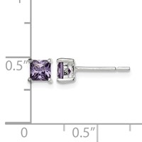 Sterling Silver Polished Square 4mm Purple CZ Stud Earrings view 4