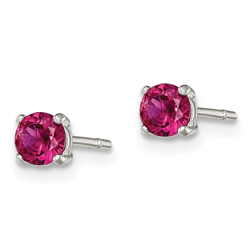 Sterling Silver Polished 4mm Round Red Glass Stud Earrings (QE12363)