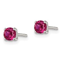 Sterling Silver Polished 4mm Round Dark Red Glass Stud Earrings view 2