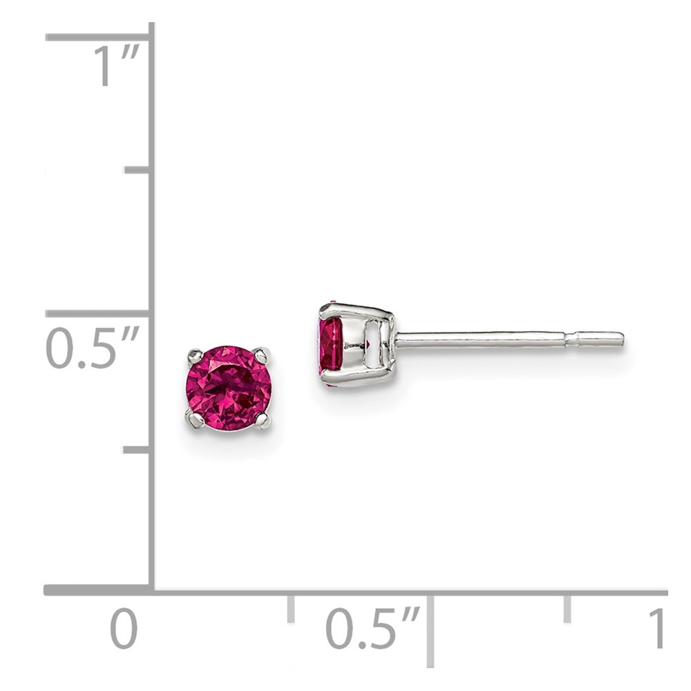 Sterling Silver Polished 4mm Round Red Glass Stud Earrings (QE12363)